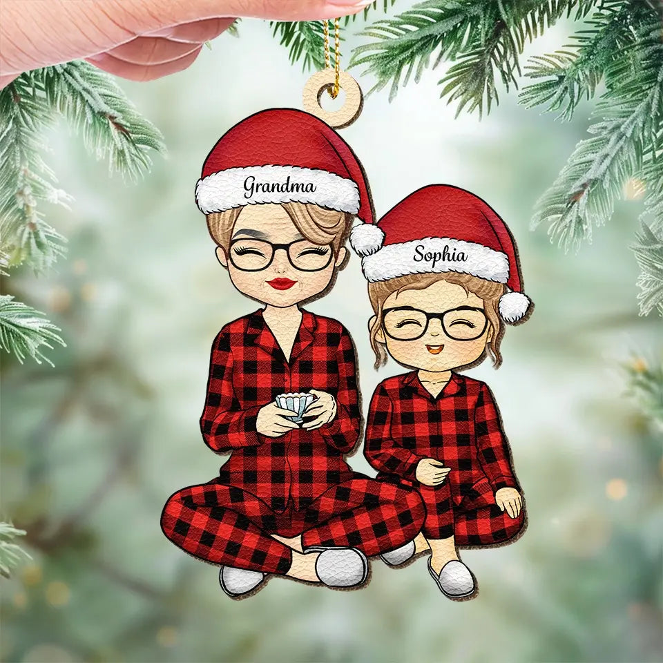 Nous vous souhaitons un joyeux Noël - Ornement en cuir personnalisé pour la famille - Cadeau de Noël pour grand-mère