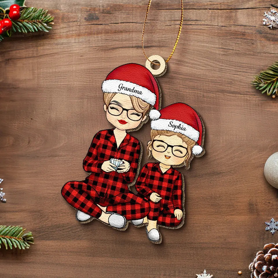 Nous vous souhaitons un joyeux Noël - Ornement en cuir personnalisé pour la famille - Cadeau de Noël pour grand-mère