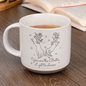Des motifs joyeux pour égayer chaque matin, rappels de notre amitié - Mug en poterie personnalisé Bestie - Cadeau pour meilleures amies, meilleures amies, sœurs