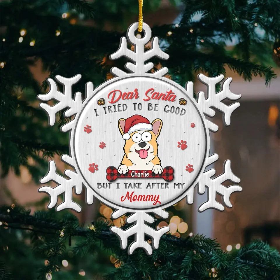 Cher Père Noël, j'ai essayé d'être sage - Ornement personnalisé pour chien et chat - Forme personnalisée en métal - Cadeau de Noël pour les propriétaires d'animaux et les amoureux des animaux