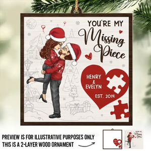 Tu es la pièce manquante que j'essayais de trouver - Ornement de Noël en bois personnalisé à 2 couches pour couple - Cadeau de Noël pour mari et femme, anniversaire