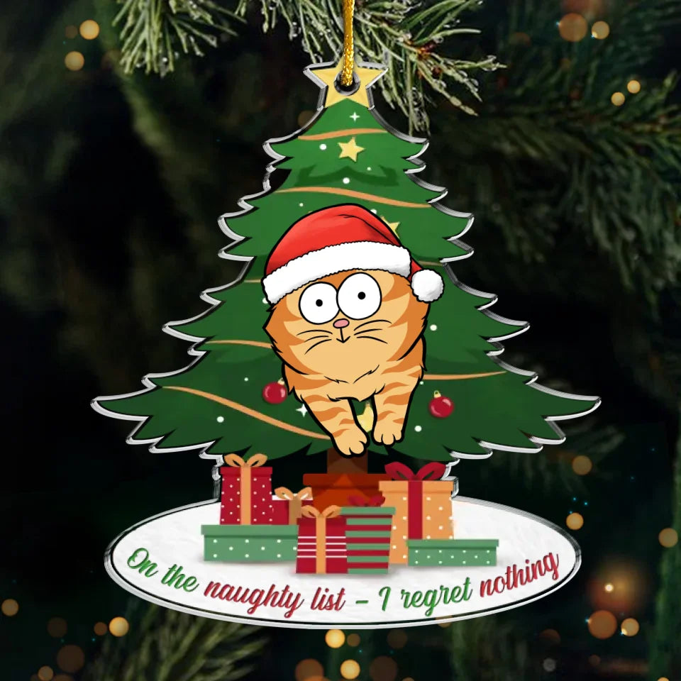On The Naughty List With This Cattitude - Cat Personalized Custom Ornament - Acrylic Custom Shaped - Christmas Gift For Pet Owners, Pet Lovers