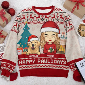 Happy Pawlidays - Dog & Cat Personalized Custom Ugly Sweatshirt - Unisex Wool Jumper - Christmas Gift For Husband Wife, Anniversary, Pet Owners, Pet Lovers