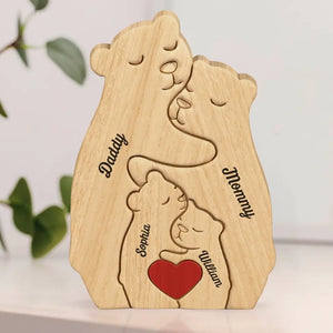 The Family Is One Of Nature’s Masterpieces - Family Personalized Custom Bear Shaped Wooden Art Puzzle - Wooden Pet Carvings, Wood Sculpture Table Ornaments, Carved Wood Decor - Gift For Family Members