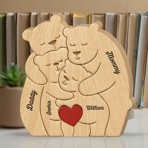 Together, We Make A Beautiful Family - Family Personalized Custom Bear Shaped Wooden Art Puzzle - Wooden Pet Carvings, Wood Sculpture Table Ornaments, Carved Wood Decor - Gift For Family Members