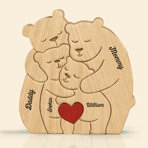 Together, We Make A Beautiful Family - Family Personalized Custom Bear Shaped Wooden Art Puzzle - Wooden Pet Carvings, Wood Sculpture Table Ornaments, Carved Wood Decor - Gift For Family Members