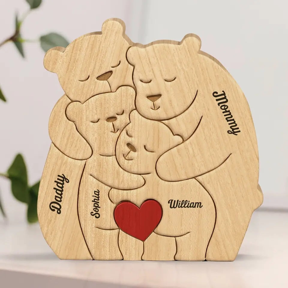 Together, We Make A Beautiful Family - Family Personalized Custom Bear Shaped Wooden Art Puzzle - Wooden Pet Carvings, Wood Sculpture Table Ornaments, Carved Wood Decor - Gift For Family Members