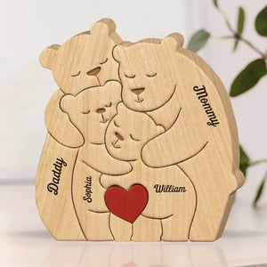 Together, We Make A Beautiful Family - Family Personalized Custom Bear Shaped Wooden Art Puzzle - Wooden Pet Carvings, Wood Sculpture Table Ornaments, Carved Wood Decor - Gift For Family Members