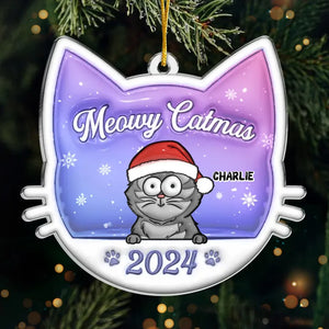Meowy Catmas - Ornement personnalisé en acrylique avec effet gonflable 3D - Cadeau de Noël pour les propriétaires et les amoureux des animaux