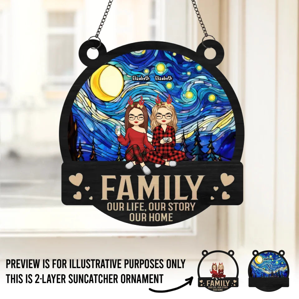 La famille est au cœur de Noël - Attrape-soleil personnalisé pour fenêtre - Cadeau de Noël pour les membres de la famille