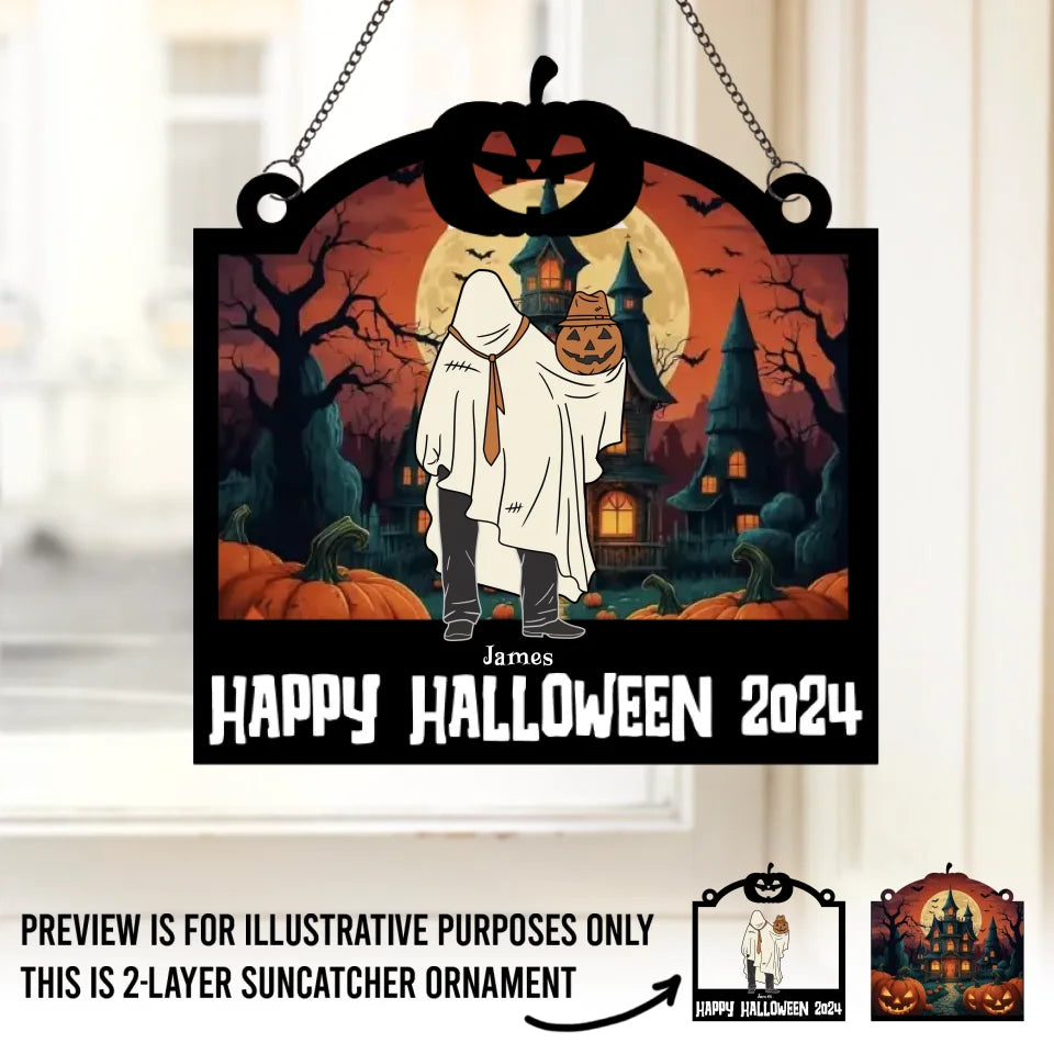 Creepy And Full Of Love, Our Family Halloween Rocks - Family Personalized Window Hanging Suncatcher - Halloween Gift For Family Members