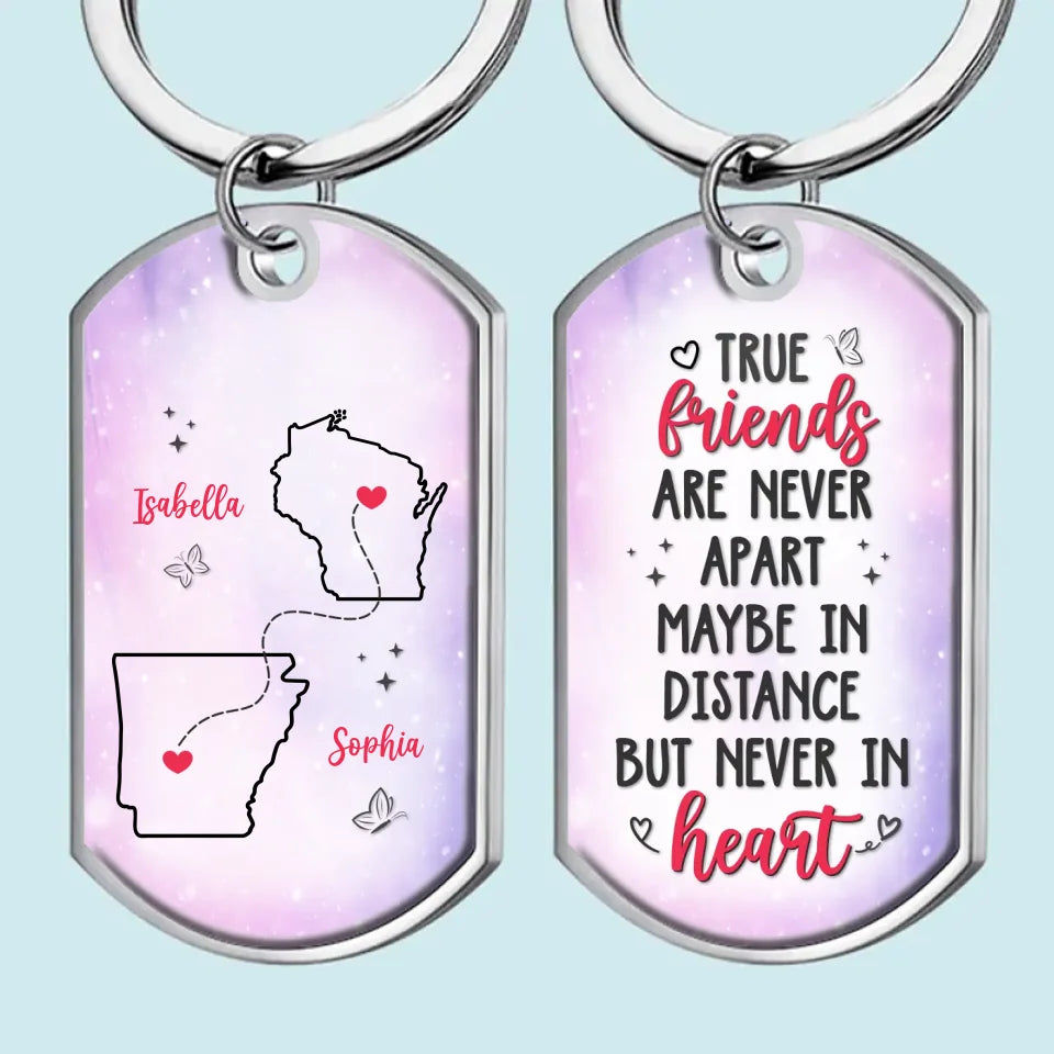 True Friends Keep Each Other In Heart - Bestie Personalized Custom Keychain - Gift For Best Friends, BFF, Sisters