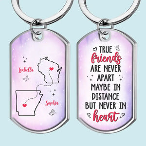 True Friends Keep Each Other In Heart - Bestie Personalized Custom Keychain - Gift For Best Friends, BFF, Sisters