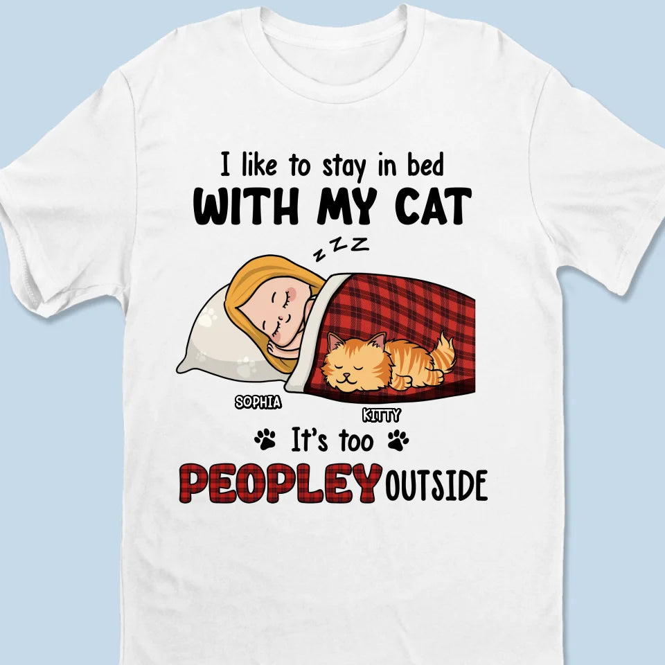 J'aime rester au lit avec mes animaux de compagnie - T-shirt unisexe personnalisé pour chien et chat, t-shirt premium, sweat à capuche - Cadeau de Noël pour les propriétaires d'animaux et les amoureux des animaux