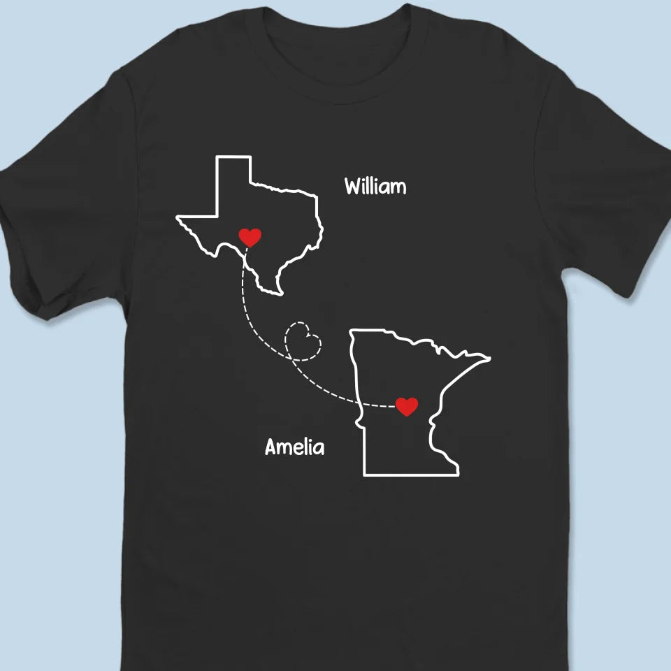La distance est temporaire, mais notre amour est éternel - T-shirt unisexe personnalisé pour couple, t-shirt premium, sweat à capuche - Cadeau pour mari et femme, anniversaire, relation à distance