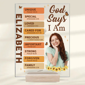 Custom Photo God Say I Am Unique Self-Love - Affirmation Personalized Custom Rectangle Shaped Acrylic Plaque - Gift For Yourself