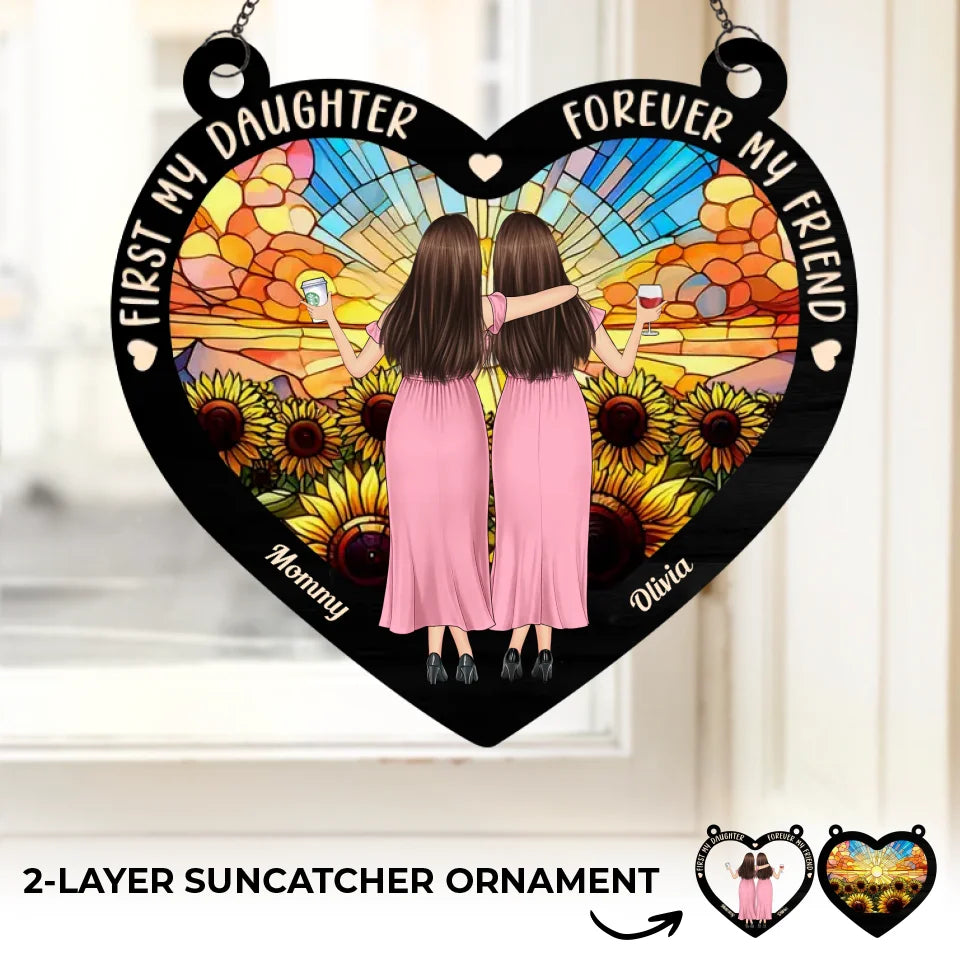 Le bonheur, c'est le temps entre mère et fille ! Attrape-soleil personnalisé à suspendre à une fenêtre ! Cadeau pour maman et fille