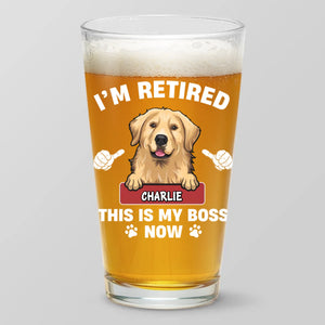 Je suis à la retraite - Verre à bière personnalisé pour chien et chat - Appréciation, cadeau de retraite pour collègues, amis de travail, collègues, propriétaires d'animaux, amoureux des animaux