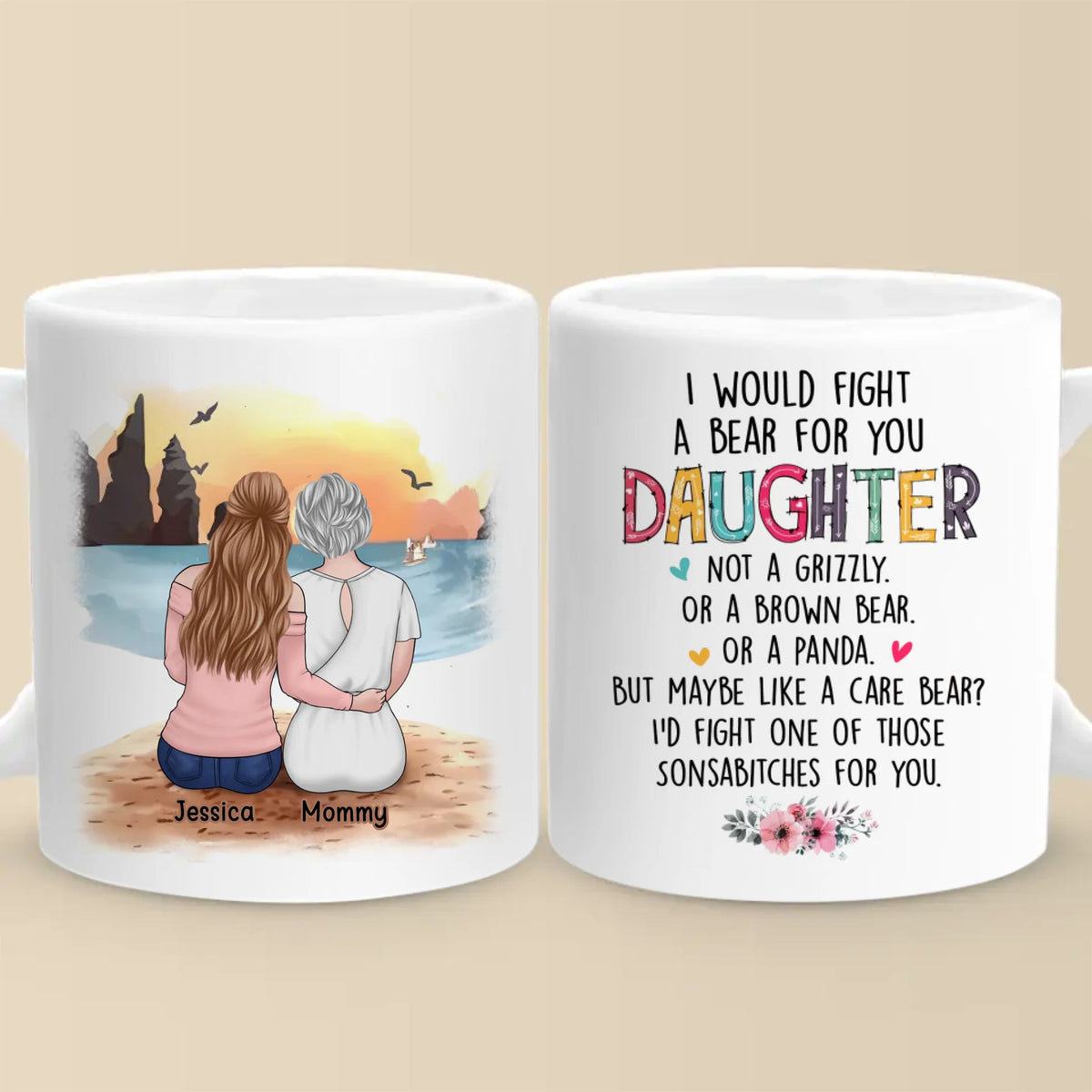 Nos cœurs sont liés par le rire - Tasse personnalisée pour la famille - Cadeau pour maman et fille