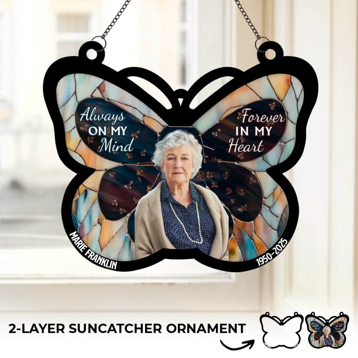 Photo personnalisée « Amour éternel » – Ornement attrape-soleil personnalisé à suspendre à une fenêtre – Cadeau de condoléances pour les membres de la famille