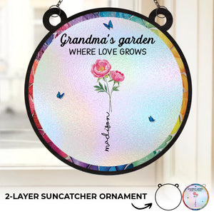 Le cœur d'une grand-mère est un jardin d'amour - Attrape-soleil personnalisé pour fenêtre - Cadeau pour maman et grand-mère