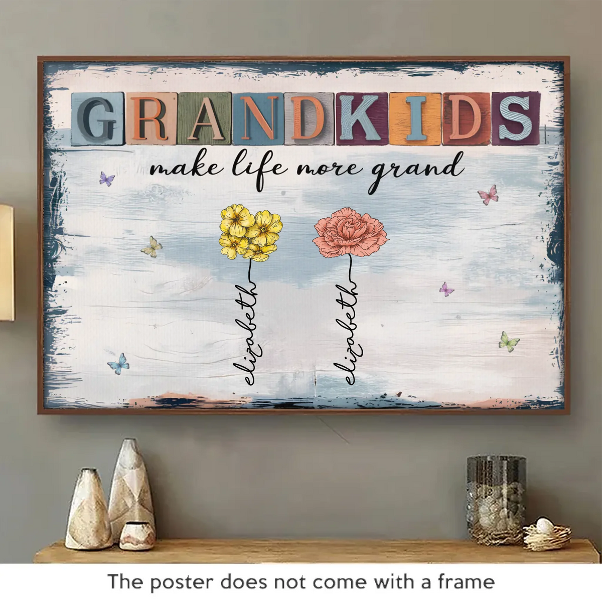 Le bonheur est un câlin d'un petit-enfant - Affiche horizontale personnalisée pour la famille - Cadeau pour maman, grand-mère