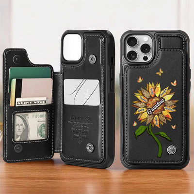 A Sunflower Teaches Us So Much About Love - Family Personalized Custom Leather Flip Wallet Phone Case - Mother's Day Gift For Mom, Grandma
