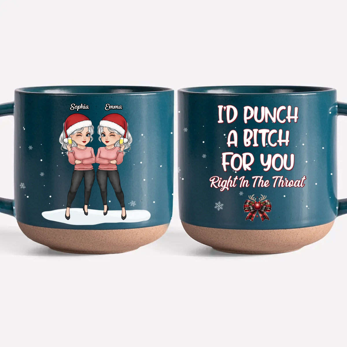 Tasse en céramique personnalisée « Friends Who Holiday Together Sleigh Together » - Cadeau de Noël pour les meilleures amies, les meilleures amies et les sœurs