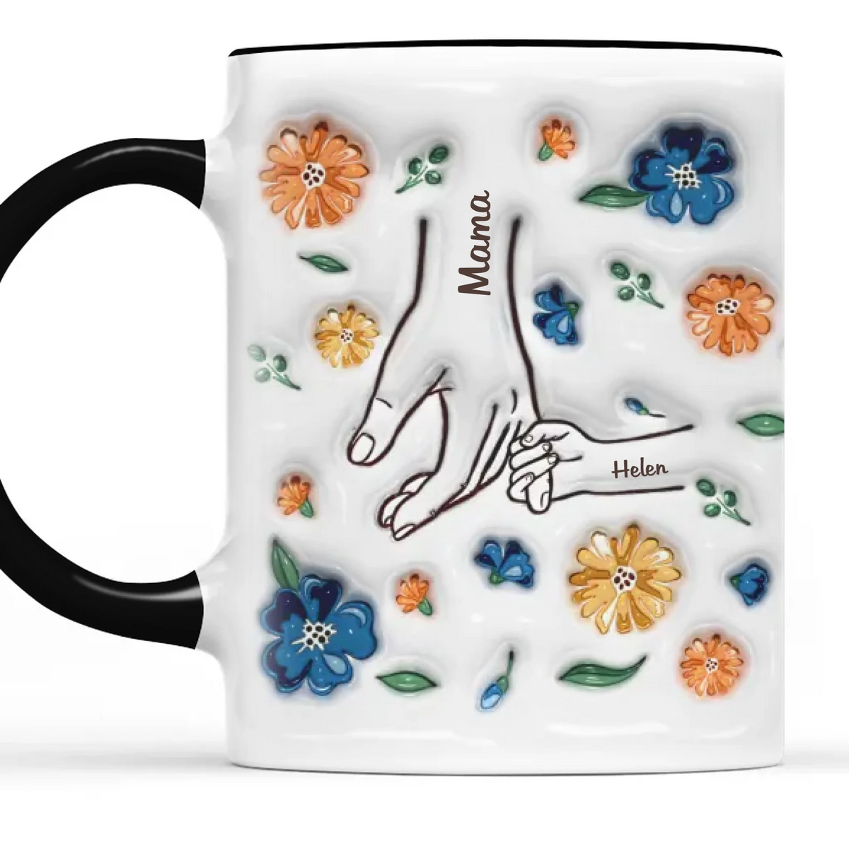 Nos cœurs dans les mains aimantes de maman - Mug personnalisé imprimé effet gonflé 3D pour la famille - Nouveauté, fête des mères, cadeau pour maman, grand-mère