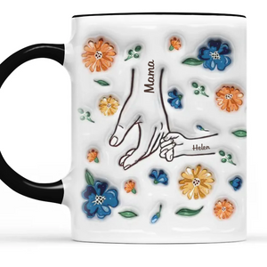 Nos cœurs dans les mains aimantes de maman - Mug personnalisé imprimé effet gonflé 3D pour la famille - Nouveauté, fête des mères, cadeau pour maman, grand-mère