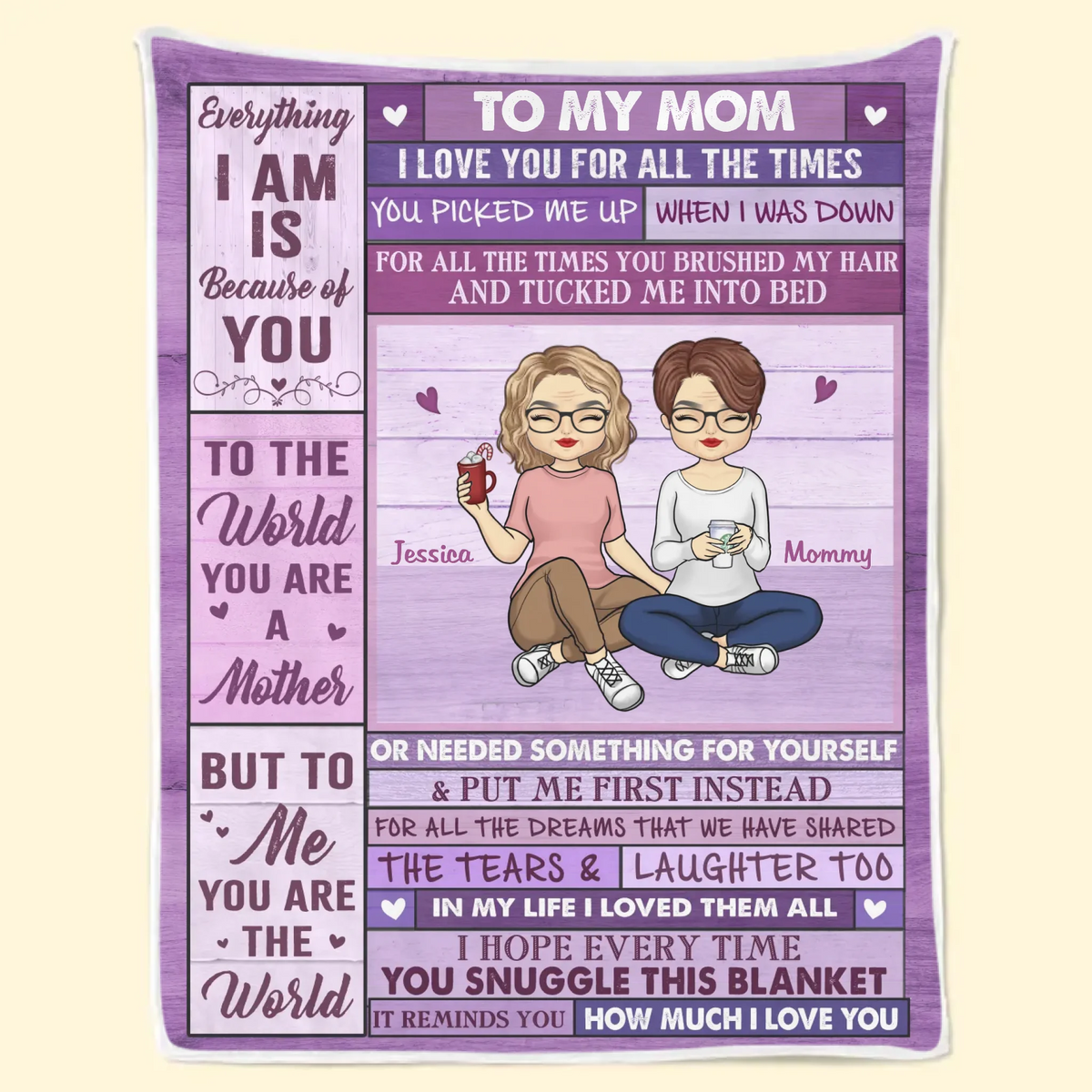 To Me, You're The World - Family Personalized Custom Blanket - Mother's Day, Gift For Mom, Grandma
