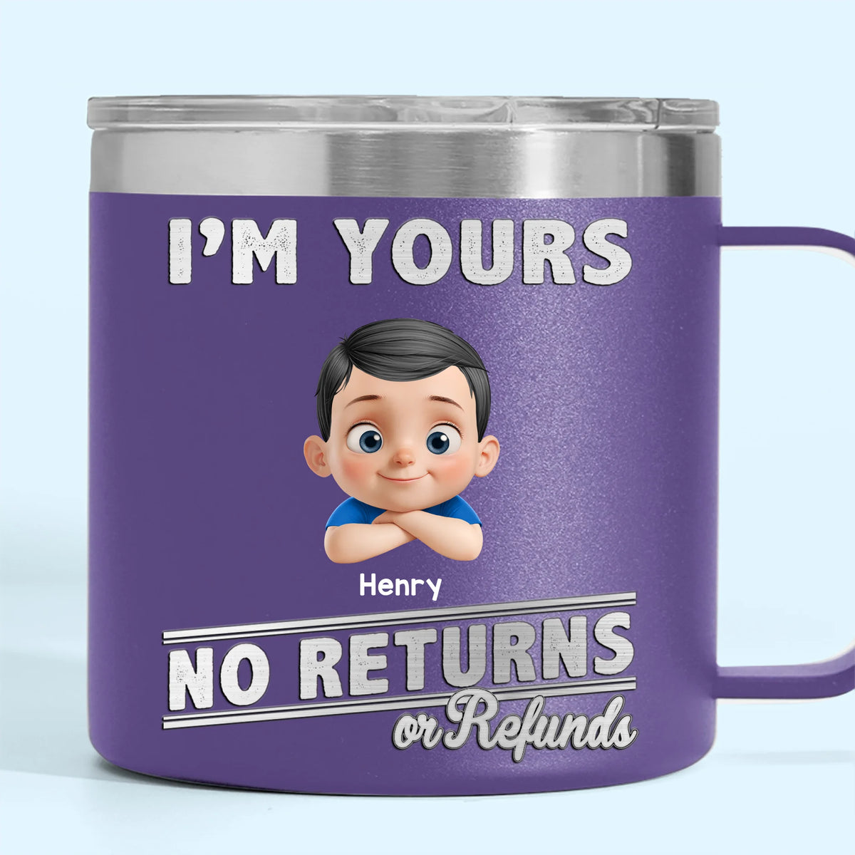 Paternité, aucune politique de retour depuis le premier jour - Gobelet personnalisé en acier inoxydable de 14 oz avec poignée pour la famille - Fête des pères, cadeau pour papa, grand-père