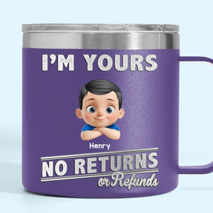 Paternité, aucune politique de retour depuis le premier jour - Gobelet personnalisé en acier inoxydable de 14 oz avec poignée pour la famille - Fête des pères, cadeau pour papa, grand-père