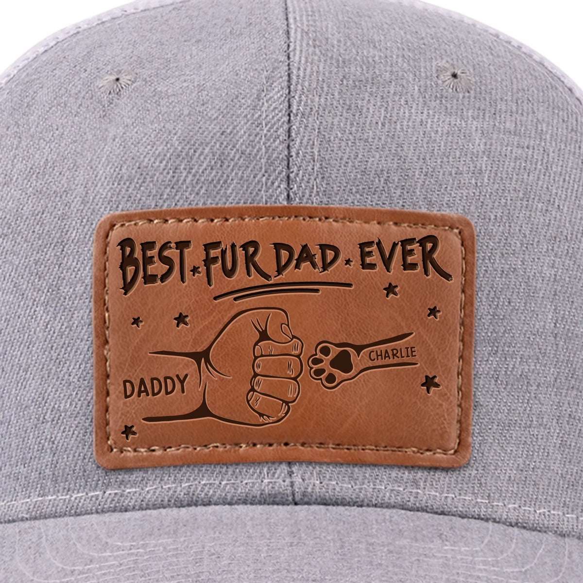Papa fier de ses enfants - Casquette personnalisée en cuir avec patch chien et chat - Fête des Pères, cadeau pour les propriétaires et les amoureux des animaux