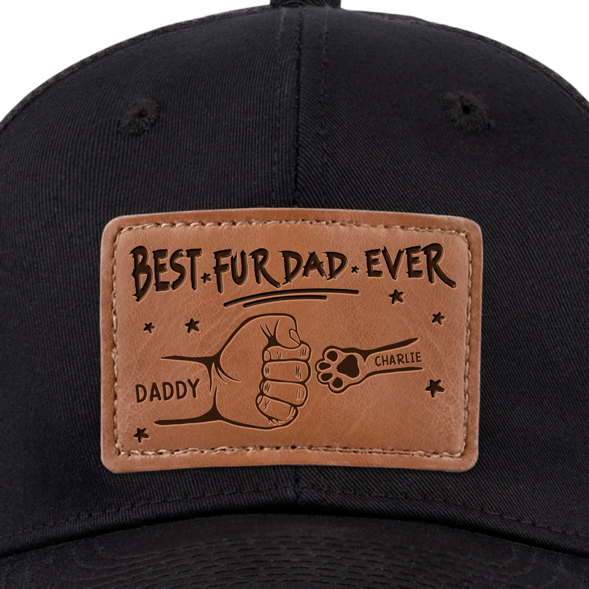 Papa fier de ses enfants - Casquette personnalisée en cuir avec patch chien et chat - Fête des Pères, cadeau pour les propriétaires et les amoureux des animaux