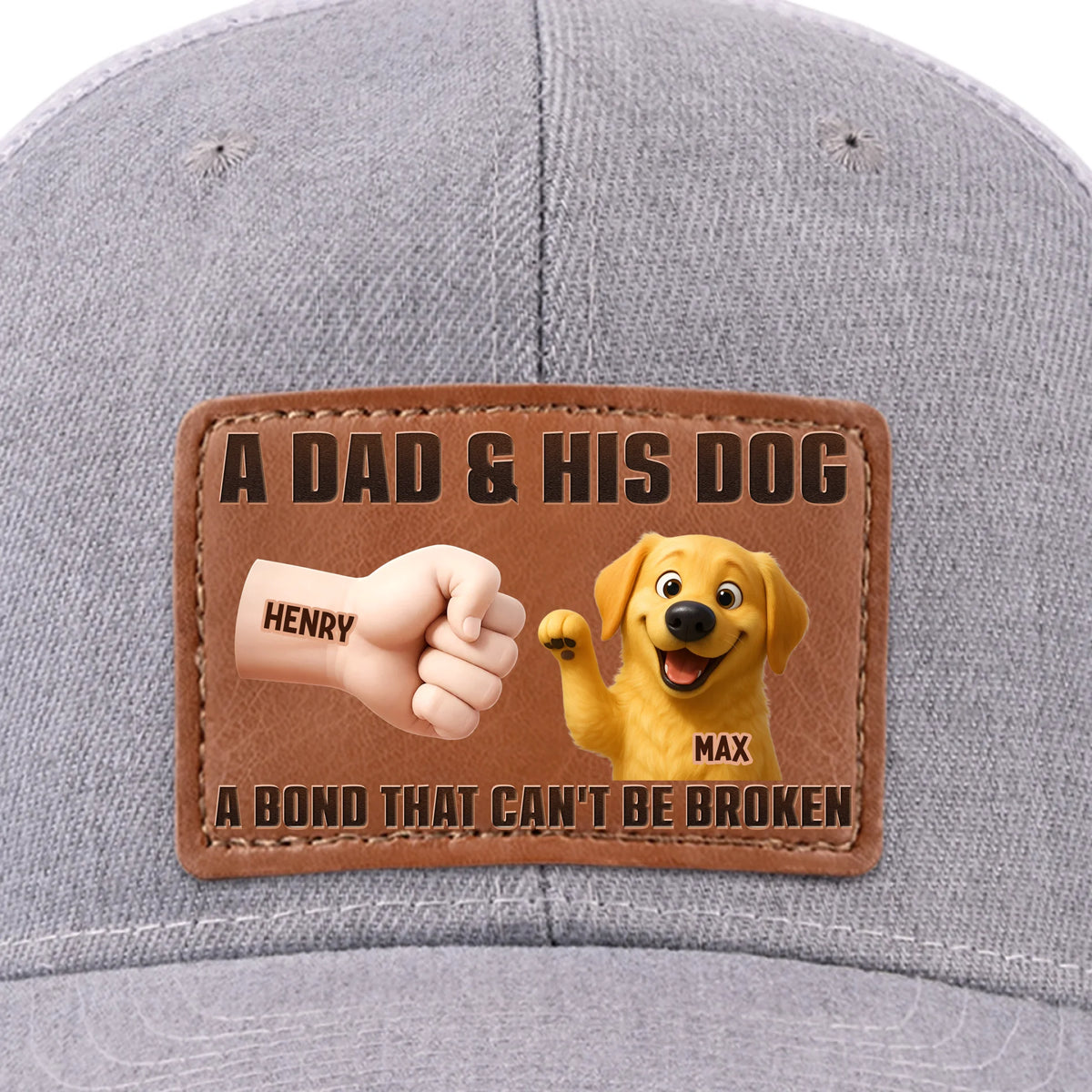 Pattes baissées, meilleur papa du monde ! Chapeau en cuir personnalisé pour chien ! Cadeau pour la fête des pères et les amoureux des animaux.