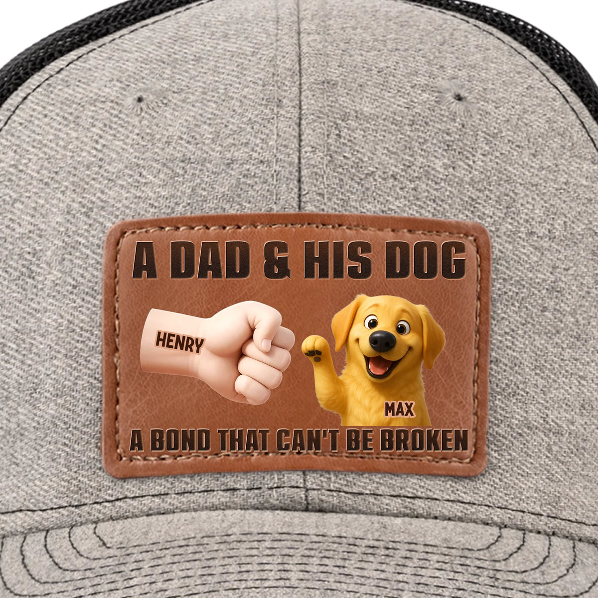 Pattes baissées, meilleur papa du monde ! Chapeau en cuir personnalisé pour chien ! Cadeau pour la fête des pères et les amoureux des animaux.