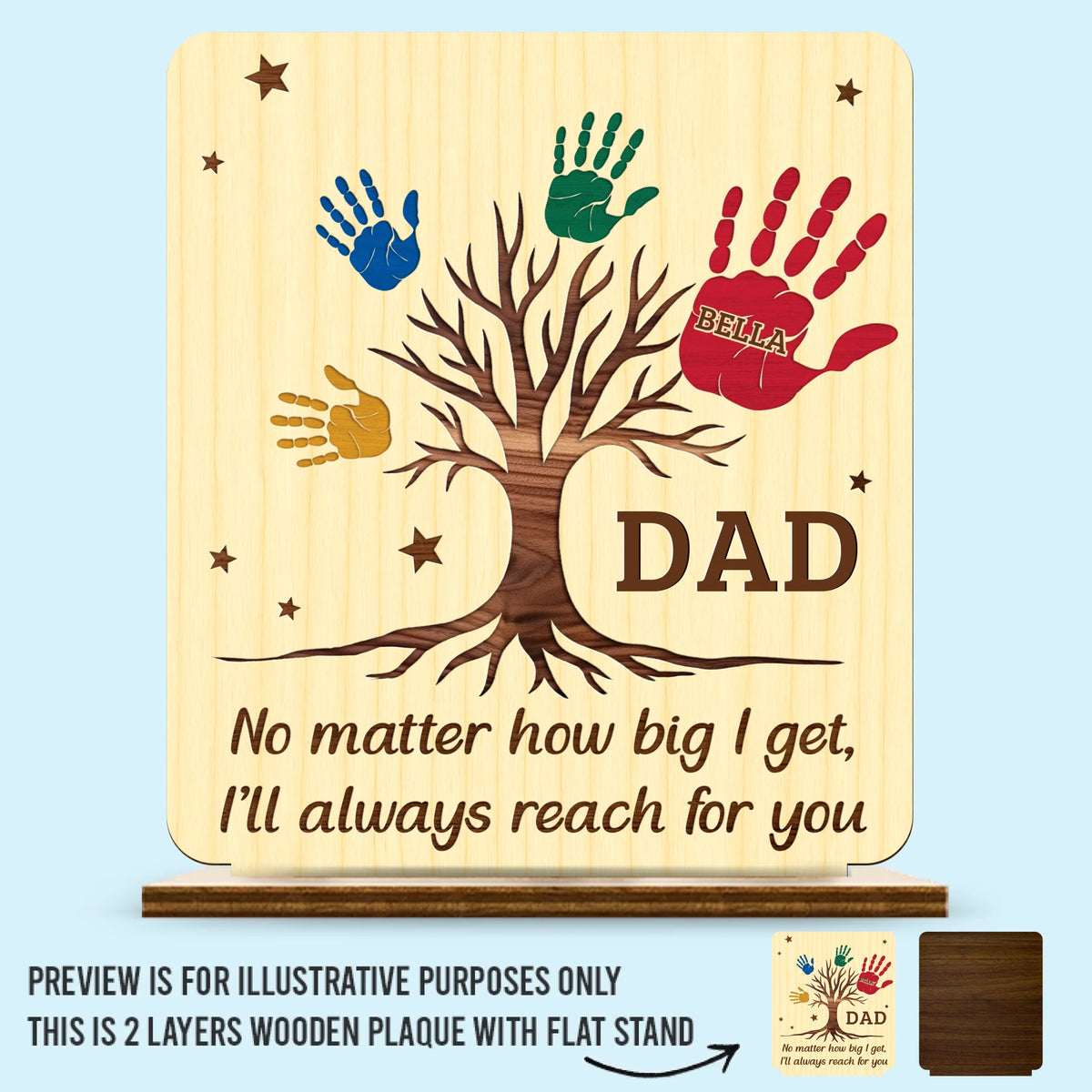 De tes mains nous avons grandi, vers ton cœur nous revenons - Plaque en bois personnalisée à 2 couches avec support - Fête des pères, cadeau pour papa, grand-père