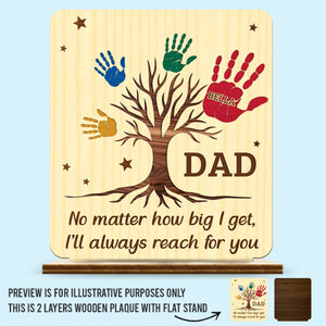 De tes mains nous avons grandi, vers ton cœur nous revenons - Plaque en bois personnalisée à 2 couches avec support - Fête des pères, cadeau pour papa, grand-père