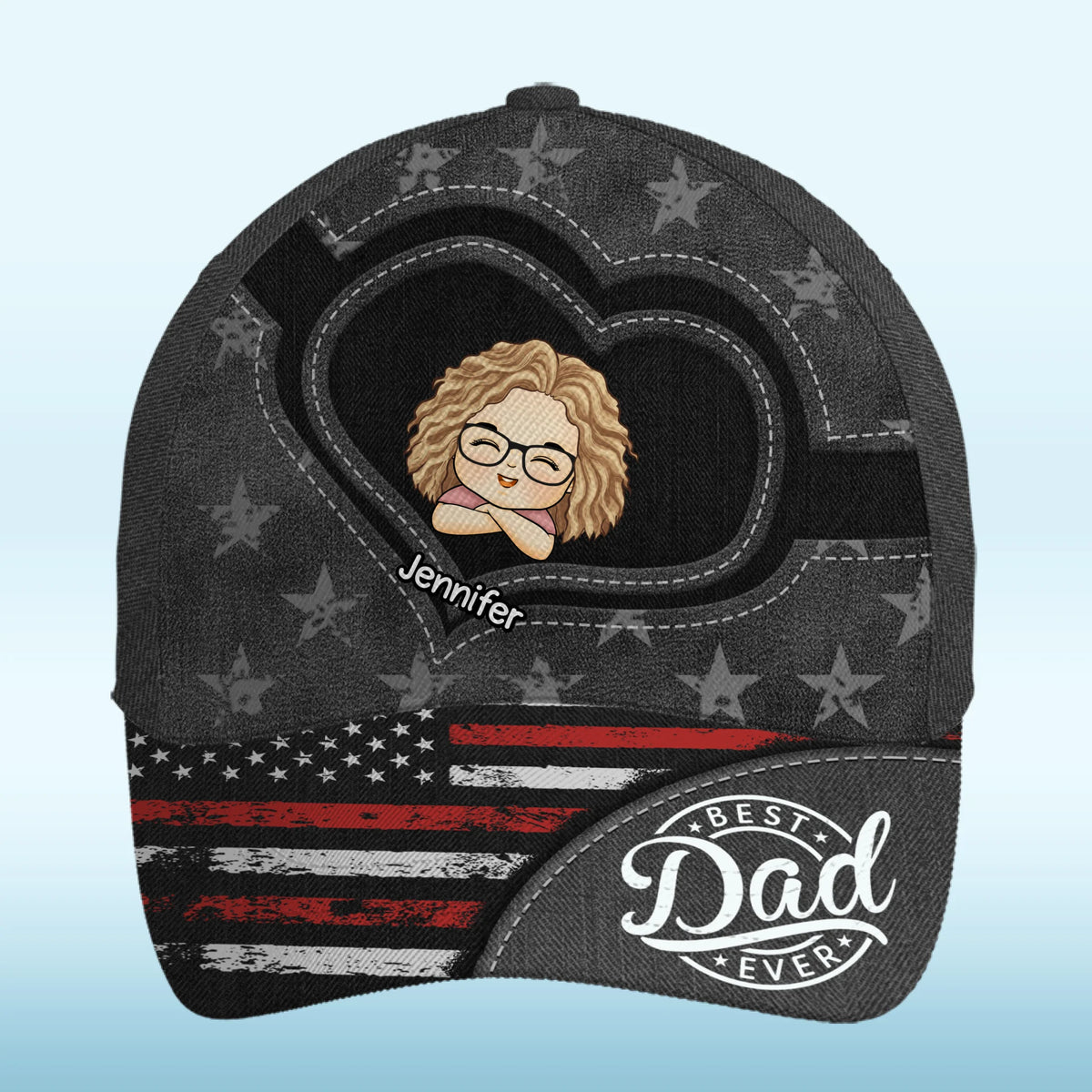Porter mon monde près de mon cœur - Chapeau personnalisé familial, casquette classique à imprimé intégral - Fête des pères, cadeau pour papa, grand-père