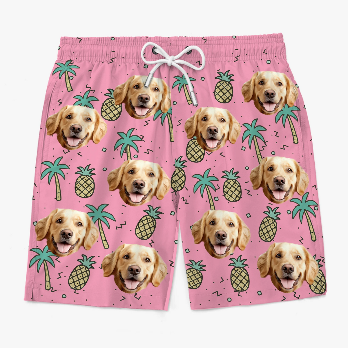 Short de plage hawaïen personnalisé avec photo « Ananas Punch Squad » - Short de plage hawaïen tropical Aloha pour homme - Cadeau de vacances d'été pour les membres de la famille, les propriétaires d'animaux et les amoureux des animaux