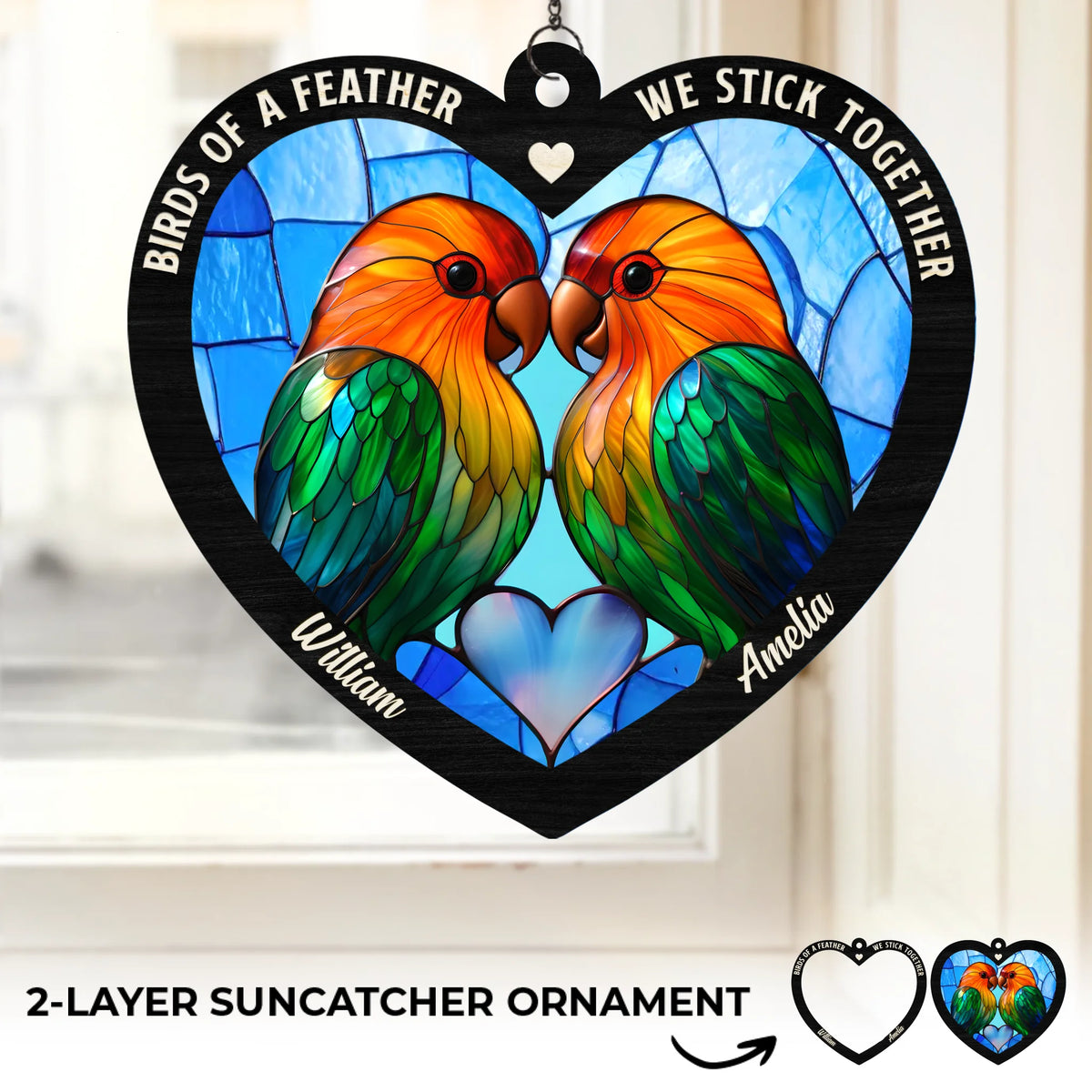 Lovebirds For Life - Couple Personalized Window Hanging Suncatcher Ornament - Gift For Husband Wife, Anniversary
