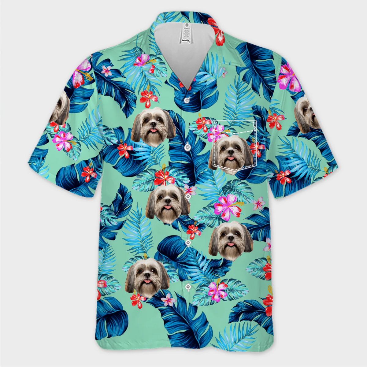 T-shirt hawaïen tropical unisexe personnalisé avec photo « Restez au frais avec mon équipe » pour chien et chat ! Cadeau idéal pour les vacances d'été, les propriétaires d'animaux et les amoureux des animaux.
