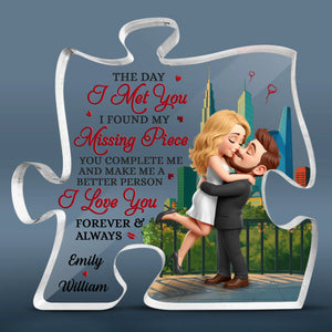 Love Since Day One - Couple Personalized Custom Puzzle Shaped Acrylic Plaque - Gift For Husband Wife, Anniversary
