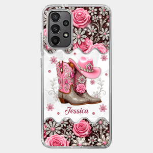 Coque de téléphone transparente imprimée effet gonflant 3D – Cadeaux personnalisés Cowgirl pour femmes et filles – Bling Boots Babe