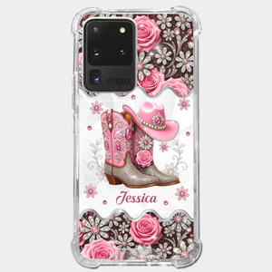 Coque de téléphone transparente imprimée effet gonflant 3D – Cadeaux personnalisés Cowgirl pour femmes et filles – Bling Boots Babe