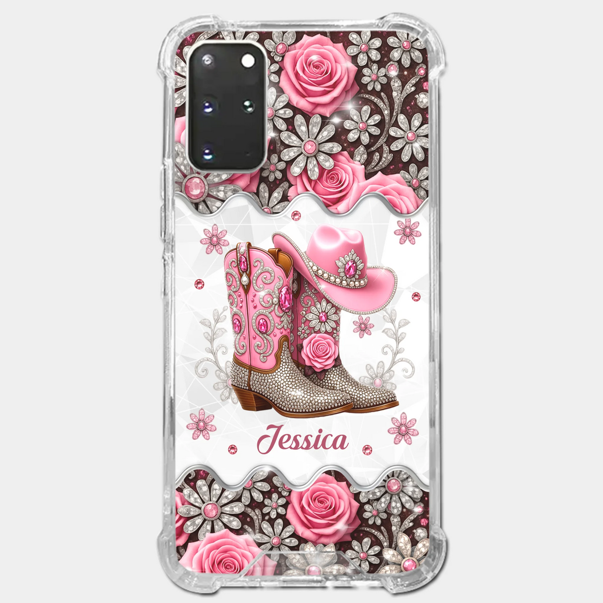Coque de téléphone transparente imprimée effet gonflant 3D – Cadeaux personnalisés Cowgirl pour femmes et filles – Bling Boots Babe