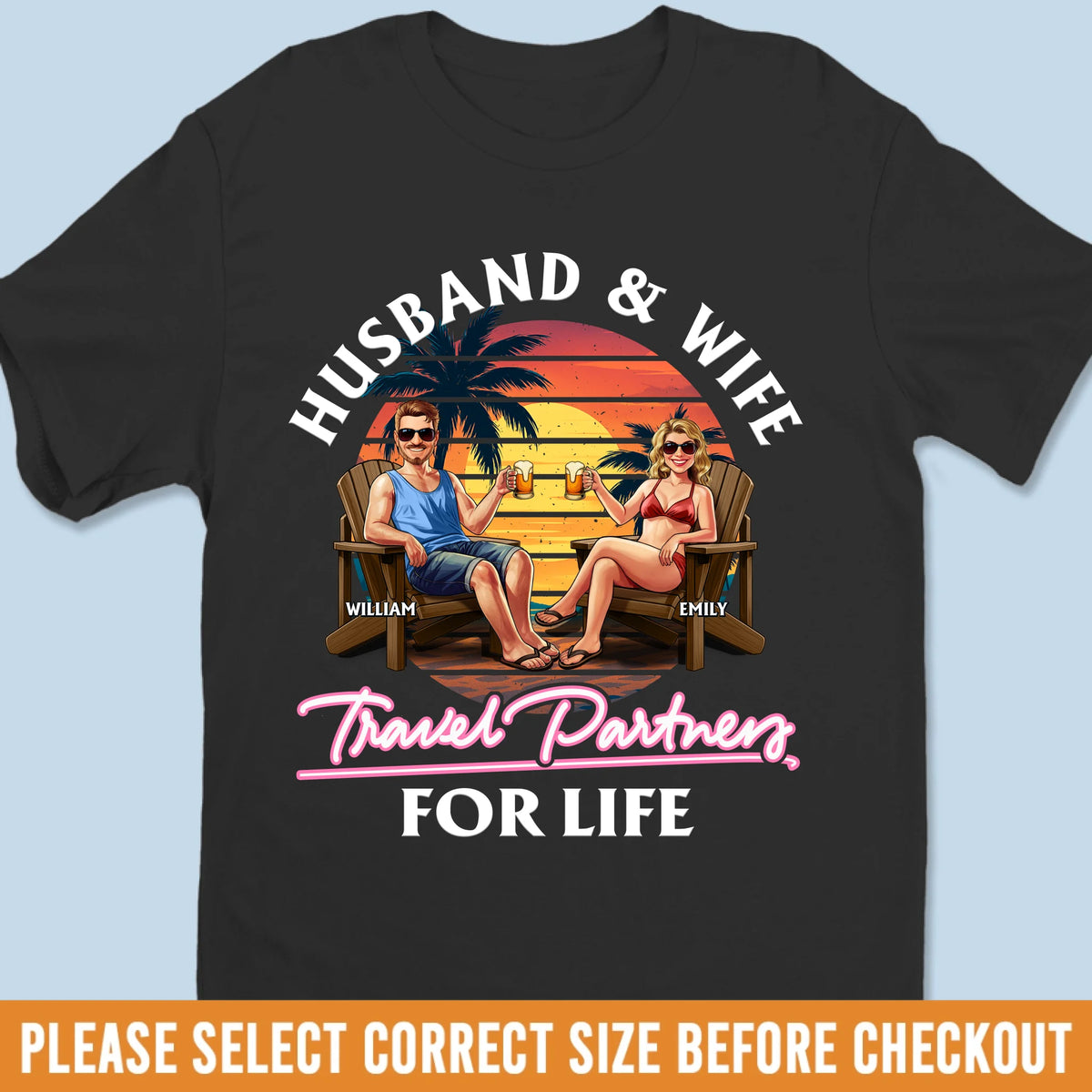 T-shirt unisexe personnalisé, t-shirt premium, sweat à capuche – Cadeaux d'anniversaire de mariage personnalisés pour mari et femme, lui et elle – Partenaires de voyage pour la vie