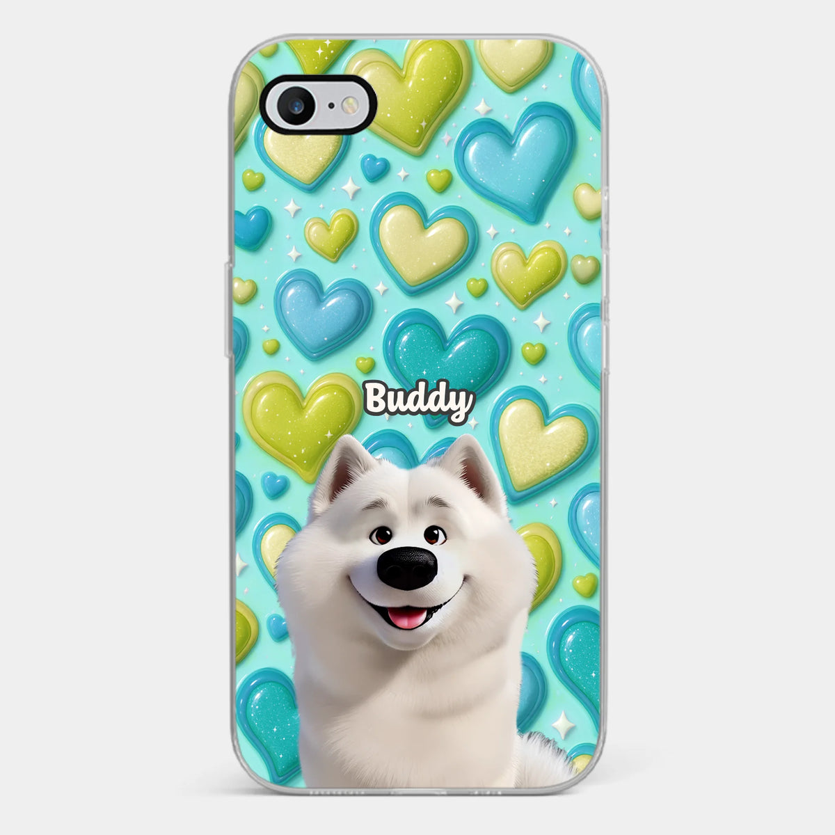 Coque de téléphone transparente personnalisée avec effet gonflable en 3D - Cadeau d'anniversaire personnalisé pour les amoureux des chiens, papa et maman - Entouré de votre amour