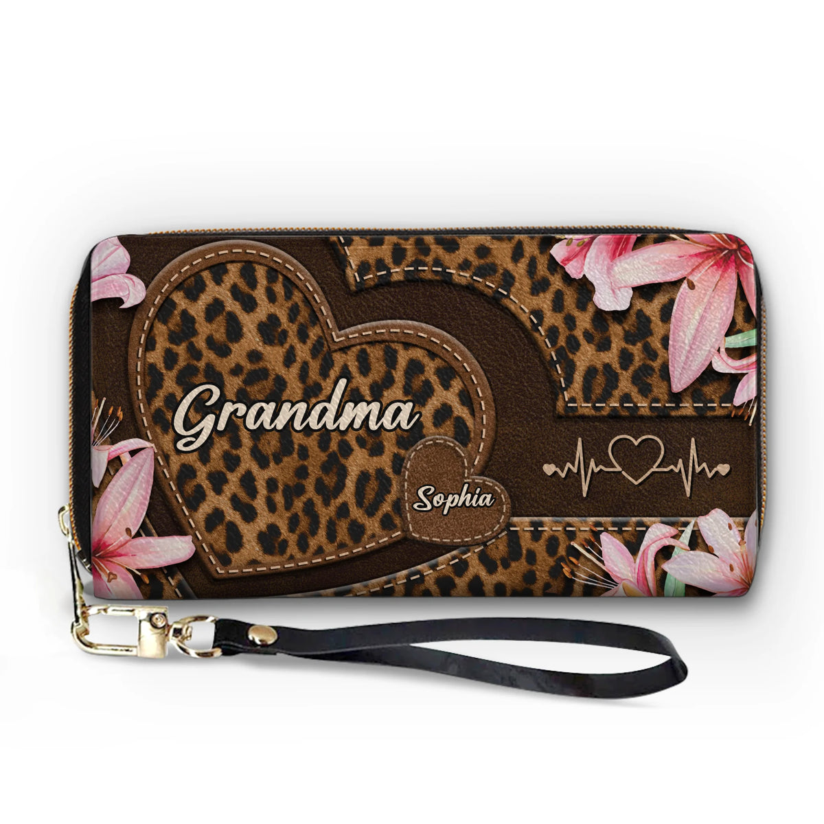 Portefeuille long en cuir personnalisé – Cadeaux personnalisés pour la fête des Mères, pour maman et grand-mère – One Beat, One Love
